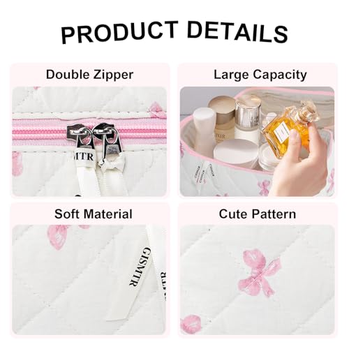 3PCS Makeup Bag Set, Cute Quilted Floral Cosmetic Bag, Large Travel Aesthetic Make up Bag, Coquette Makeup Pouch Toiletry Bag for Women Girls2
