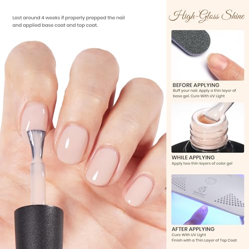 Beetles Kit de esmalte de gel nude com luz LED UV e base de gel para iniciantes, conjunto de esmalte