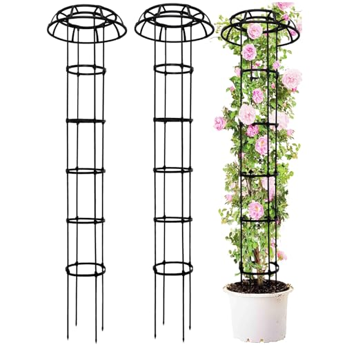 2-Pack 77-Inch Garden Trellis for Climbing Plants,Heavy-Duty Metal Obelisk with Mushroom Top,Stable Support for Potted Clematis,Tomato,Cucumber,Rose,Pea & Vine