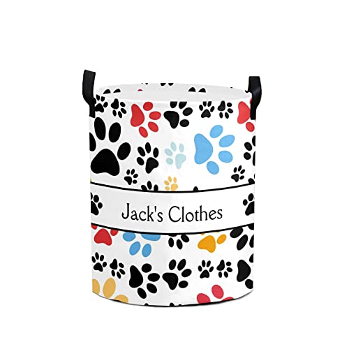 Colorful Paws Personalized Freestanding Laundry Hamper, Custom Waterproof Collapsible Drawstring Basket Storage Bins with Handle for Clothes