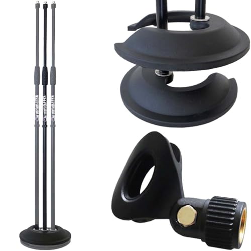 keepdrum MS096 Mikrofonständer gerade, ausziehbar mit Guss-Sockel + universal Mikrofonklemme