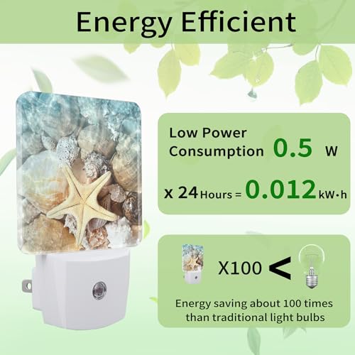 Image of Starfish Seashell on Beach Night Light, Summmer Beach Night Light Plug into Wall with Dusk to Dawn Sensor, LED Lamp Energy Saving Lights for Men Women Boys Girls,Lamp for Bedroom Bathroom Hallway