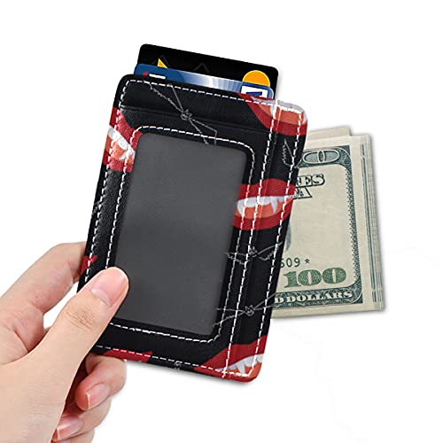 susiyo Halloween Smiling Vampire Lips Slim Minimalist Wallets Rfid Blocking Card Wallets PU Leather Front Pocket Wallets for Men and Women4