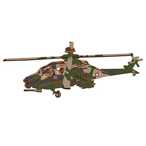 3D DIY Apache Helicopter Wood Model Laser Cut Construction Jigsaw Puzzle Assembly Kit Handmade Educational Woodcraft Helicopter Plane Toy Kits Set for Kids Teens and Adults