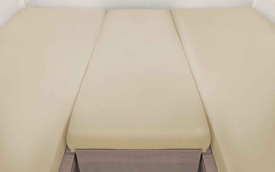 Spannbettlaken 3-teiliges Spannbettlaken-Set für Wohnmobile/-Wagen, mit elastischem Gummizug und großem Mittelstück 70x190-85x210 + 60x120cm (Natur/Creme)