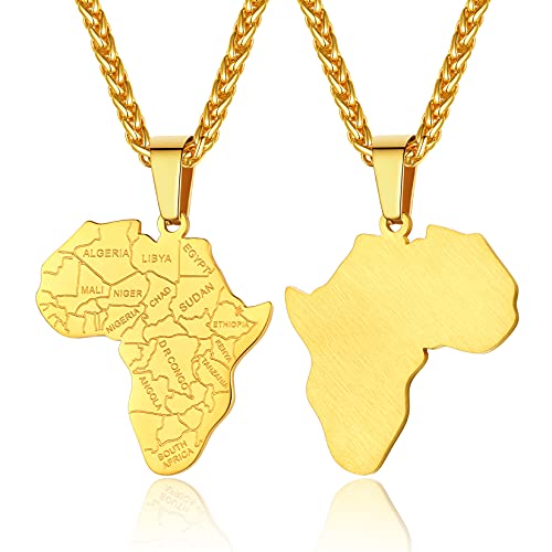 ChainsProMax Men African Continent Necklace Adjustable, Africa Map Jewelry, 316L Stainless Steel/Gold Plated (Send Gift Box)