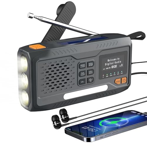 Extralink Kurbelradio Notfallradio mit Solar & Kurbel, Ladefunktion 4500 mAh, FM & DAB Radio mit Bluetooth, LED Taschenlampe & Leselicht, SOS Alarm, LCD Display - für Blackout, Camping & Outdoor