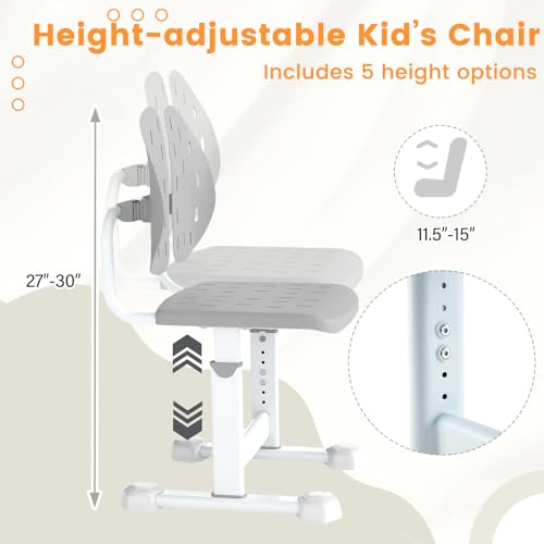 Image of Costzon Kids Desk Chair, Height-Adjustable Study Chair w /Breathable Seat, Double Back Support & Heavy Duty Metal Frame for 3+ Years Old Students Boys & Girls (Gray)