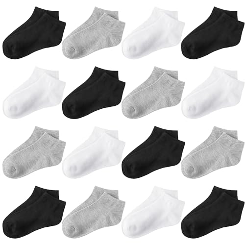 Glooarm 16 Pairs Boys Girls Socks Toddler Ankle Athletic Low Cut Kids Socks