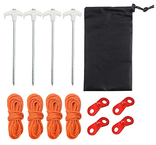 Unisun Guy Rope Set, Tent Guy Ropes, 4 Pack Reflective Cord Guy Lines with 4 Aluminum Tensioners, 4 Heavy Duty Metal Tent Pegs and Storage Bag, Suitable for Camping, Hiking, Beach and Outdoors