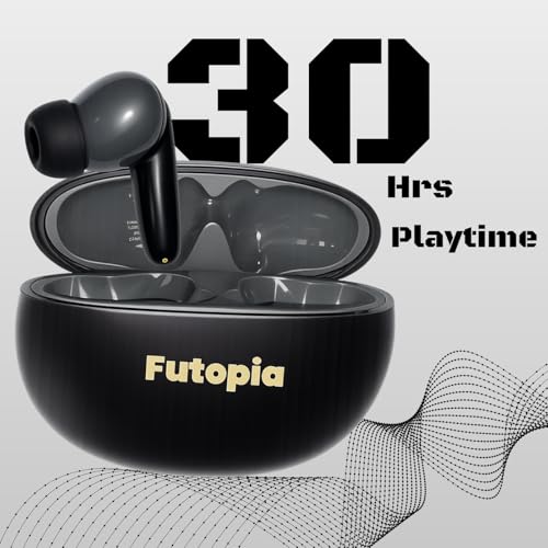 Image of Futopia Wireless Groove Bluetooth Earbuds v5.4 with Charging Case | 10mm HD Sound Drivers | Type-C Fast Charging | 4-5H Playtime | 10-15M Range | Lightweight in-Ear Headphones- Black