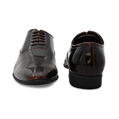 Image of San Frissco mens Ak 1043 San Frissco Men's Formal Shoes Glossy Shine Lace Up Derbys Office Wear Footwear Soft Cushioned Footbed with TPR Sole Lightweight, Flexible and Stylish for Wedding and Parties - 11 (Pine)
