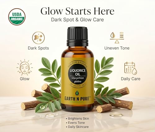 Image of Earth N Pure Liquorice Oil (Mulethi) 100% Pure & Natural for Skin Brightening & Dark Spots - for Face, Hair Care & Aromatherapy - Cold Pressed- 15ml