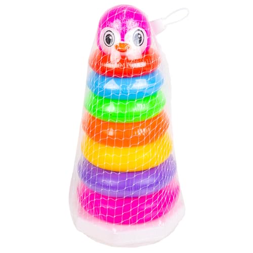 Image of RATNA'S Penguin Stacking Rings Big Plastic Stack Up Educational Toy Colorful 7 Rings Tower for Kids 1+ Years
