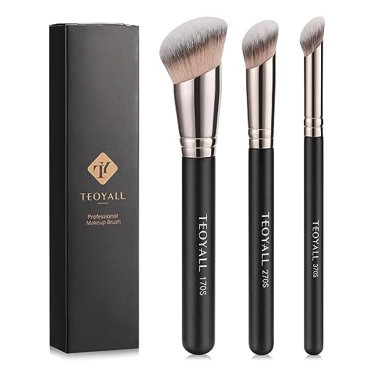 TEOYALL Foundation Contour Conceal Brush Set, 3PCS Angled Synthetic Kabuki Brush for Blending Setting Buffing with Liquid, Cream and Powder Cosmetic (170S/270S/370S)