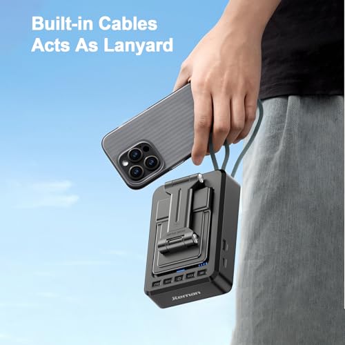 Jteman Cell Phone Stand Bluetooth Speaker with Built-in Cables,Foldable Adjustable Holder,All-in-One Audio Stand for iPhone Android,Birthday Gifts for Men Women