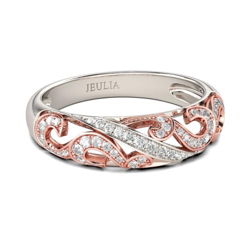 Jeulia Engagement Leaf Vines Rings for Women, 925 Sterling Silver Rose Gold Plated Rings Diamond Round Cut Wedding Band Promise Anniversary Romantic Jewelry Gift with Box