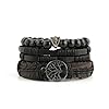 HZMAN Genuine Leather Tree of life Bracelets Men Women, Tiger Eye Natural Stone Lava Rock Beads Ethnic Tribal Elastic Bracelets Wristbands #3