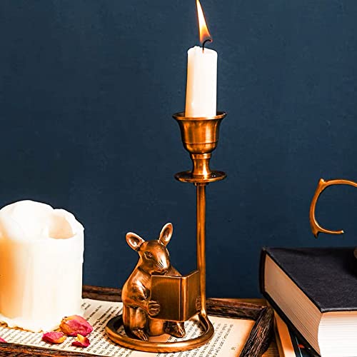 Lemonadeus Mouse Reading Taper Candle Holders Creative Animal Candlestick Holders, Centerpiece Table Decorative Candlelight Dinner Metal Candle Stand Novelty Home Decor #TOP1
