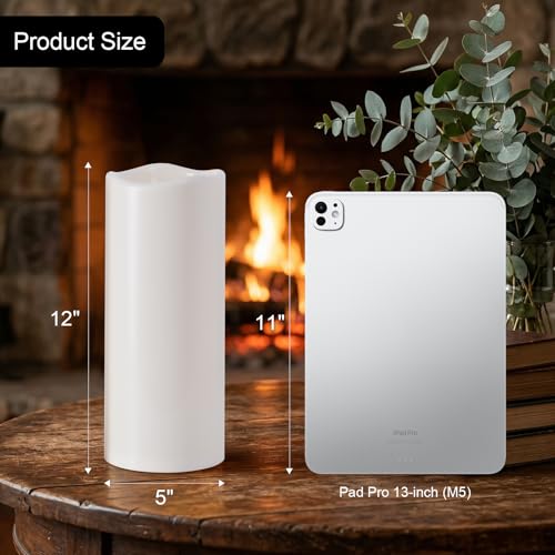 Image of Amagic 5 inchx12 inch Outdoor Waterproof flameless Candles with Remote Control and Timer, Battery Operated Electric Flickering LED Pillar Fake Candle for Home, Wedding Decor, Ivory