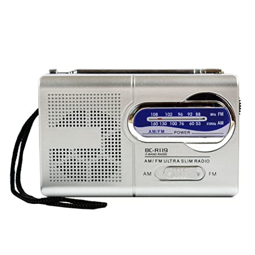BC-R119 Mini Radio, Antenne Télescopique AM FM Portable Radio de Poche Récepteur Mondial Haut-Parleur Fonctionnant sur Piles, Argent (sans Batterie)