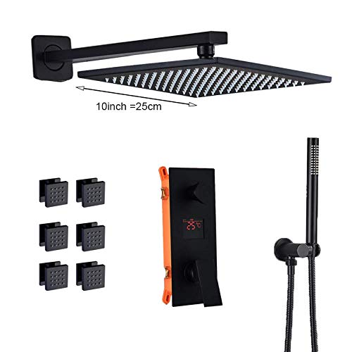 Ensemble de douche big rainfall 10 pouces noir mat à écran digital
