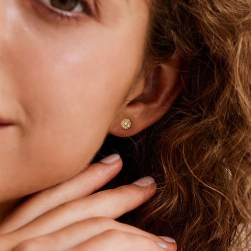 Gold Earrings-14K Gold Plated Flower Earrings Dainty Birthstone Cubic Zirconia Studs Flower Earrings for Women Birthday Gift for Her3