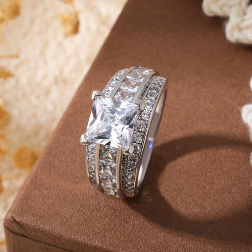 Jeulia Classic Princess Cut Sterling Silver Ring Cubic Zirconia Wedding Diamond Band Rings Engagement Bridal Anniversary Rings for her3