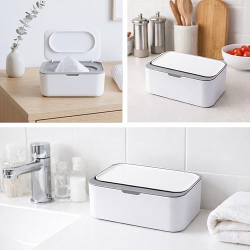 Feuchttücher Box mit Deckel, Nachfüllbarer Feuchttuchspender für Baby & Erwachsene, Aufbewahrung für Feuchtes Toilettenpapier, Ideal für Badezimmer, Wickeltisch & Büro
