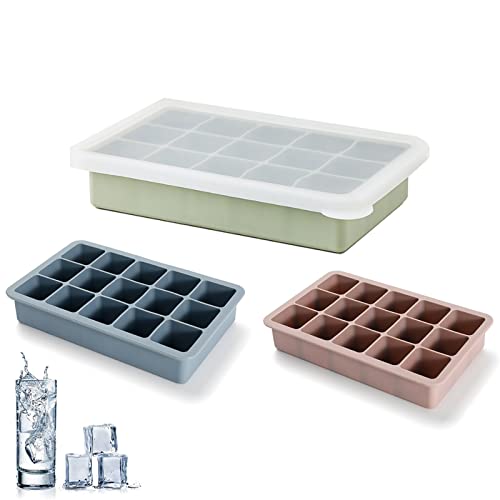 3 bandejas para cubitos de hielo de silicona con tapa