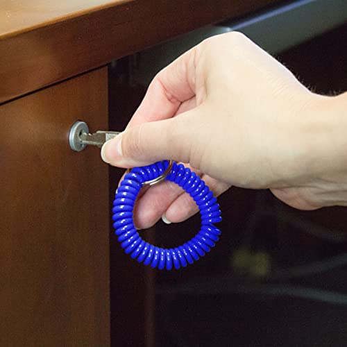 Image of Lucky Line 2 inch Spiral Wrist Coil with Steel Key Ring, Flexible Wrist Band Key Chain Bracelet, Stretches to 12 inch, Blue, 1 PK (410351)