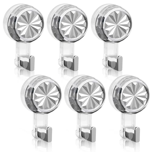 6-Pack Saughaken Extra Stark, Saugnapf Haken Stark, Saugnapfhaken Ohne Bohren, Saugnäpfe mit Haken Silber,Wiederverwendbar Saugnapfhaken,Max 5Kg, Saugknöpfe haken für Badezimmer,Küche, Glas, Fenster