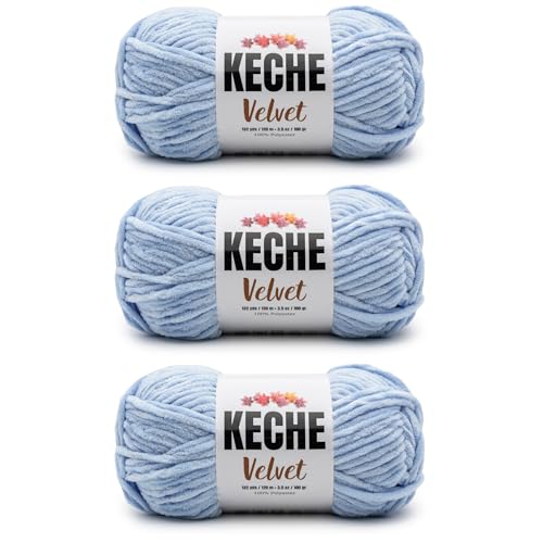 Image of Keche Velvet Yarn for Crocheting, Soft Chenille Bulky Baby Blanket Amigurumi Yarn 3x100 gr (3x132 yds) (3- Skeins) - Light Blue