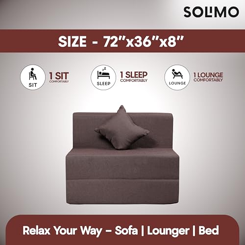Image of Amazon Brand - Solimo 1 Seater 3 * 6 Jute Fabric Washable Cover Sofa Cum Bed with 1 Cushion 1 Seater Double Foam Fold Out Sofa Cum Bed (Finish Color - Brown Delivery Condition - Pre-Assembled)