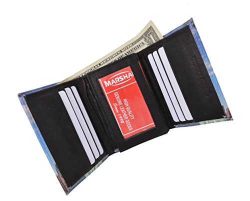 Men's Genuine Leather Center Flap Credit Card ID Holder Trifold Statue of Liberty Wallet4