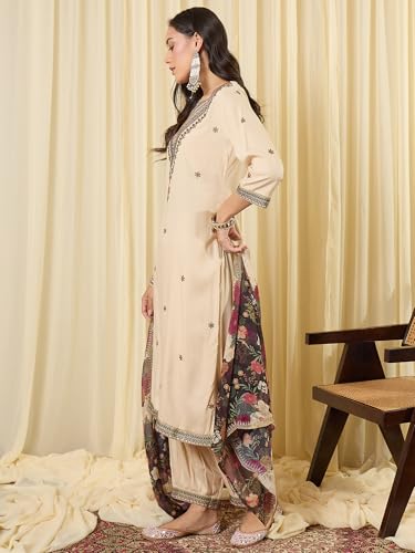 Image of INDO ERA Women's Rayon Viscose Rayon Embroidered Straight Kurta & Salwar with Dupatta Set