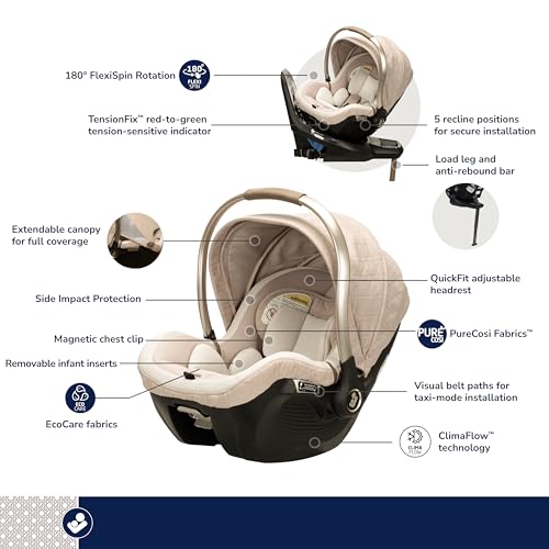 Image of Maxi-Cosi Peri 180 Rotating Infant Car Seat, Baby Car Seat Rotating Carseat, Natural Heritage