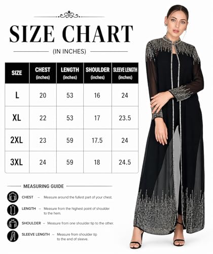 Image of Matelco Women Georgette Floor Length Hand Embroidered Embellished Longline Front Open Shrug Dress