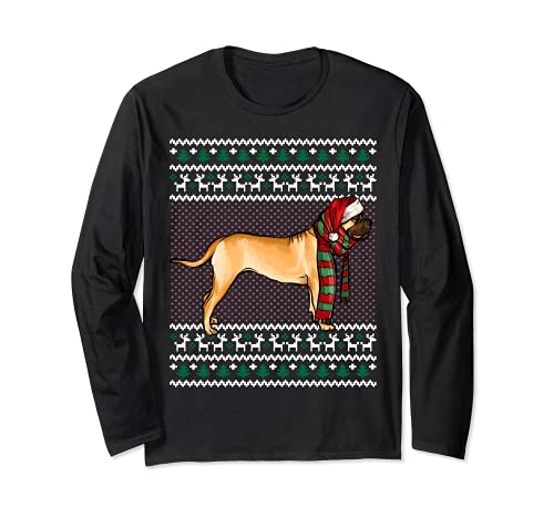 Xmas Bullmastiff Dog Santa Hat Ugly Christmas Long Sleeve T-Shirt, Black