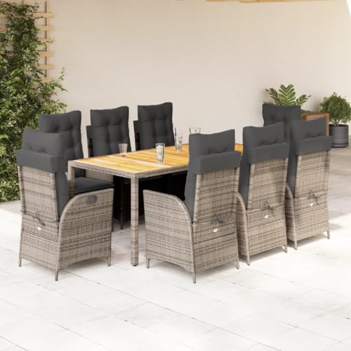 KCCKOM Garden Furniture Set 9 Piece Patio Dining Set with Cushions Gray Poly Rattan
