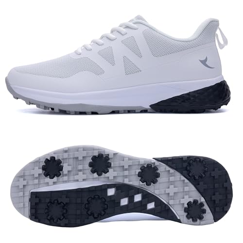 HuJAT Men's Slip-On Golf Shoes Spiked Breathable Non-Slip...
