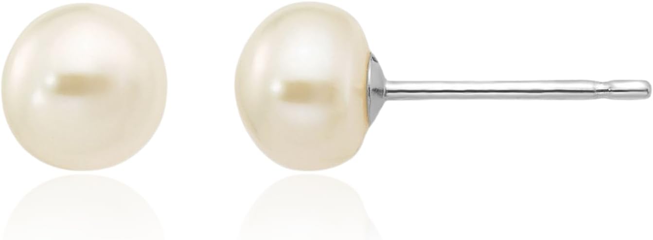 IceCarats 10K Solid White Gold 5mm Freshwater Pearl Stud Earrings Prong Set, Butterfly Back For Her