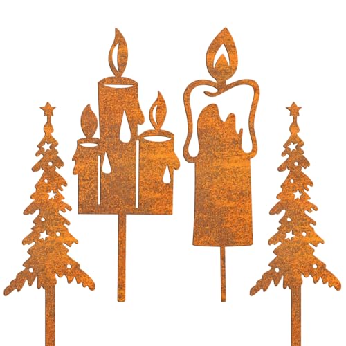 Forbabe 4 Stück Gartenstecker Weihnachten, Tannenbaum Kerze...