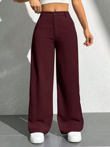 Image of Toochki Trousers for Woman Pants Women's Formal Office Korean | Beige Black Track Pant | Straight | Cotton Spandex Stretchable Trouser | High-Waisted Bottom Wear