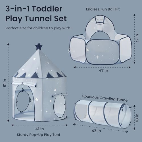 Image of Tiny Land 3-in-1 Kids Play Tunnel with Ball Pit & Tent, Pop-Up Crawl Toy | Foldable Indoor & Outdoor Play Set With Carry Bag, Breathable Mesh Design, Easy Setup, Gift For 2 Year Old Girls & Boys