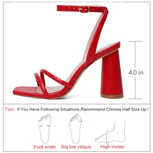 Image of RIBONGZ Block Heels Prom Heeled Sandals for Women Chunky Square Open Toe Strappy High Heels Ankle Strap Wedding Bridal Shoes High Heel Sandals for Party Dress