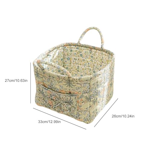 Image of Quilted Fabric Basket Foldable Car Storage Boho Floral Laundry Basket Hamper for Nursery Bedroom & Living Room | Organize Clothes Toys