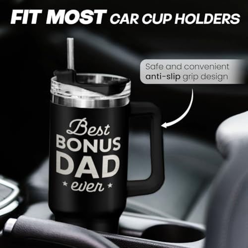 Image of SANDJEST Bonus Dad Tumbler Gift from Step Daughter Son, 40oz Stainless Steel Insulated Coffee Tumbler With Lid & Straw, Travel Cup Gift for Step Dad Men, Christmas Birthday Father's Day