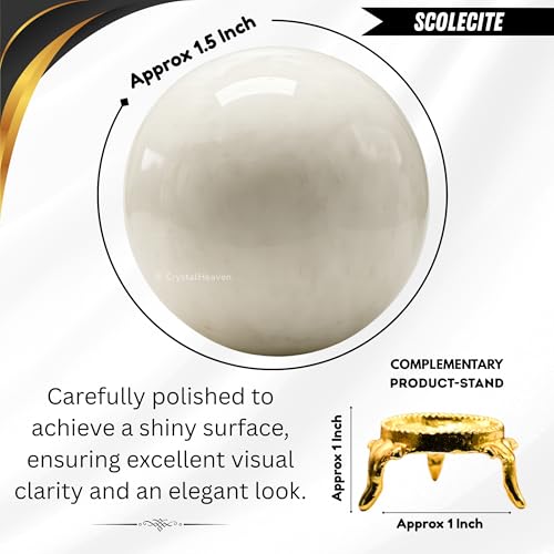 Image of Certified Scolecite Crystal Ball for Meditation - Premium Crystal Vastu Items for Home and Feng Shui Items for Good Luck - Ideal for Pooja Supplies and Spiritual Practices (1.5 inch Inch)