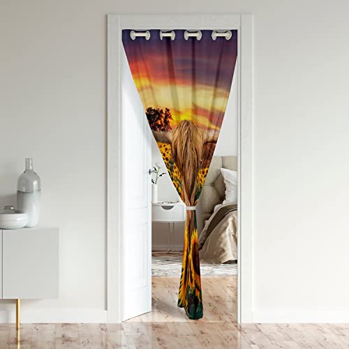 Loussiesd Highland Cow Door Curtain for Doorway Privacy Highland Cattle Closet Door Cover Curtain for Bedroom Living Room Animal 30%-50% Room Darkening Blackout Curtain86x203cm 1 Panel - Image 2